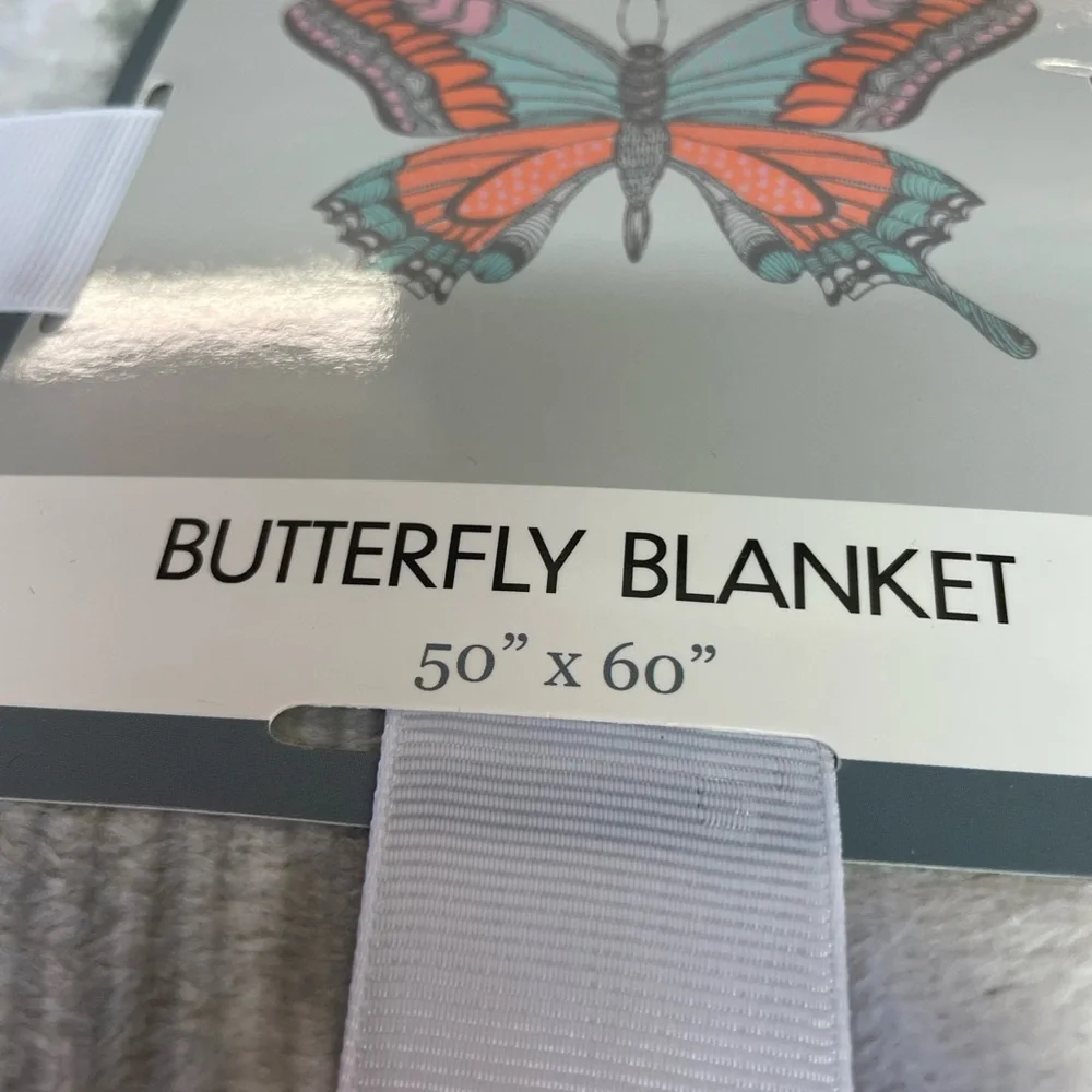 Butterfly Blanket Plush Throw - Gray and Orange Nwt